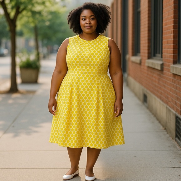 DownEast Yellow Patterned Midi Dress - Picture 1 of 8